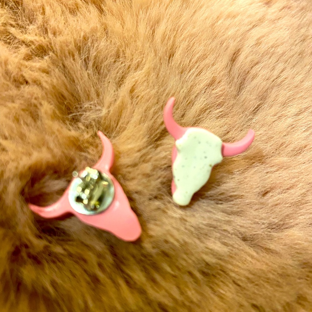 Pink and white steer earrings